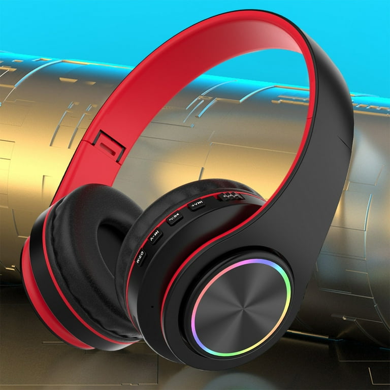 Holloyiver RGB Ear Bluetooth Headphones for Kids Adults 20H Play Time Wireless Foldable Wired Multi Function LED Light Up Over Ear Headphones with Mic and Volume Control for Phones Laptop PC Walmart.c...