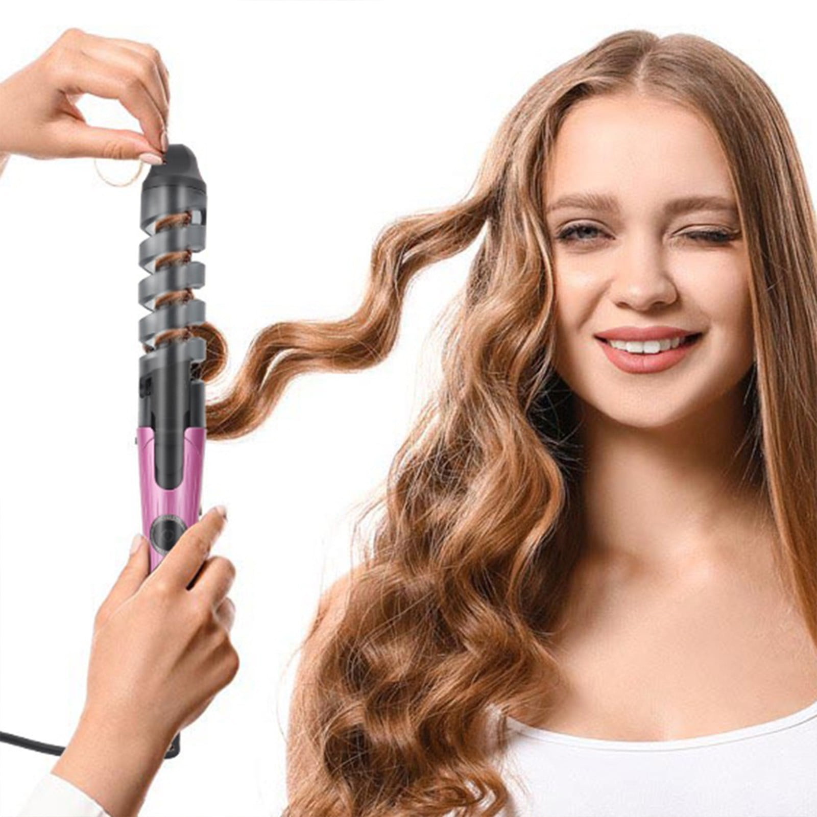 Holloyiver Rotating Hair Curling Iron Ceramic Auto Hair Curler Barrels Automatic Hair Styling Curler to Create Big Wavy Curls 5 Min Fast Complete Heat UP Ceramic Coating Walmart