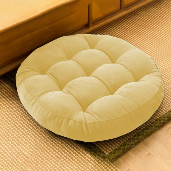 Holloyiver Round Floor Seat Pillows Cushions 15.7" x 15.7", Soft Thicken Yoga Meditation Cushion, Tufted Corduroy Tatami Floor Pillow Reading Cushion, Chair Pad Casual Seating, Yellow