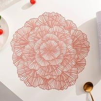 Holloyiver Round Pressed Vinyl Gold Placemat, Rose Floral Non Slip Table Mats for Wedding Dinner Party Table Supplies with Washable Heat Resistant