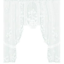Holloyiver Rustic White Sheer, Swag Valance Kitchen Curtains, Floral Embroidery Lace Cafe Curtains, Voile Tulle Window Drapes Hollow Knitted Valances for Small Windows Dining Room, 47.2 x 41.3 Inch