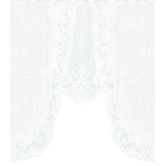 Holloyiver Rustic White Sheer, Swag Valance Kitchen Curtains, Floral Embroidery Lace Cafe Curtains, Voile Tulle Window Drapes Hollow Knitted Valances for Small Windows Dining Room, 47.2 x 41.3 Inch