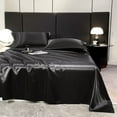 thumbnail image 1 of Holloyiver Satin Bed Sheet Set, Satin Sheets Queen Size, Deep Pocket Silky Satin Sheet Set with1 Flat Sheet and 2 Pillow Cases - Wrinkle, Fade, Stain Resistant (Black, 70.1*91 Inch), 1 of 9
