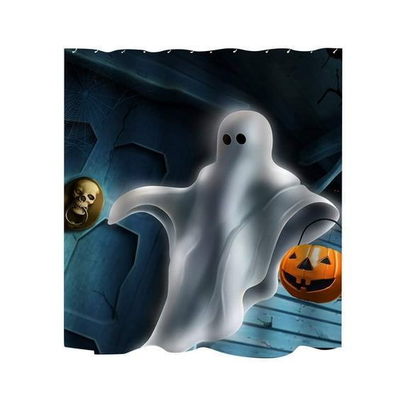 Holloyiver Scary Halloween Shower Curtain Set Waterproof Fabric-60" x 70", Spooky Pumpkin Ghost Bat Halloween Decor, Horror Halloween Bathroom Home Indoor Decorations, Halloween Party Gifts Supplies
