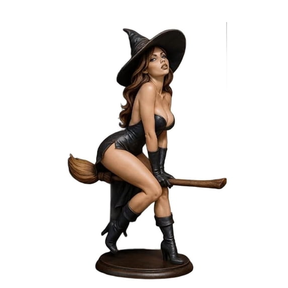 Holloyiver Sexy Witch Decorative Sculpture,Dark Witch Riding On Mysterious Halloween Hooded Figurine Statue,Gothic Witch Decor and Unique Gift,Classic Witch Pin-Up Decorative Statue 