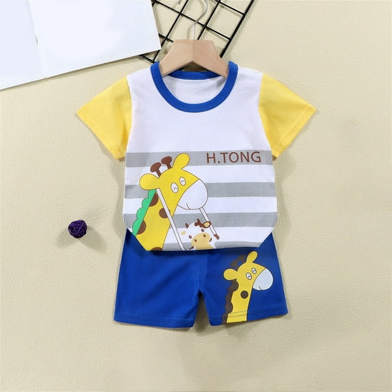 Holloyiver Short Sleeve Comfy Cartoon Print Short Sleeve Outfit Sets (Boy's) 2 Count
