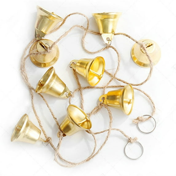 Holloyiver Small Vintage Rustic Lucky Tin Metal Cow Bells, Handmade Christmas Décor Bells on Jute Rope