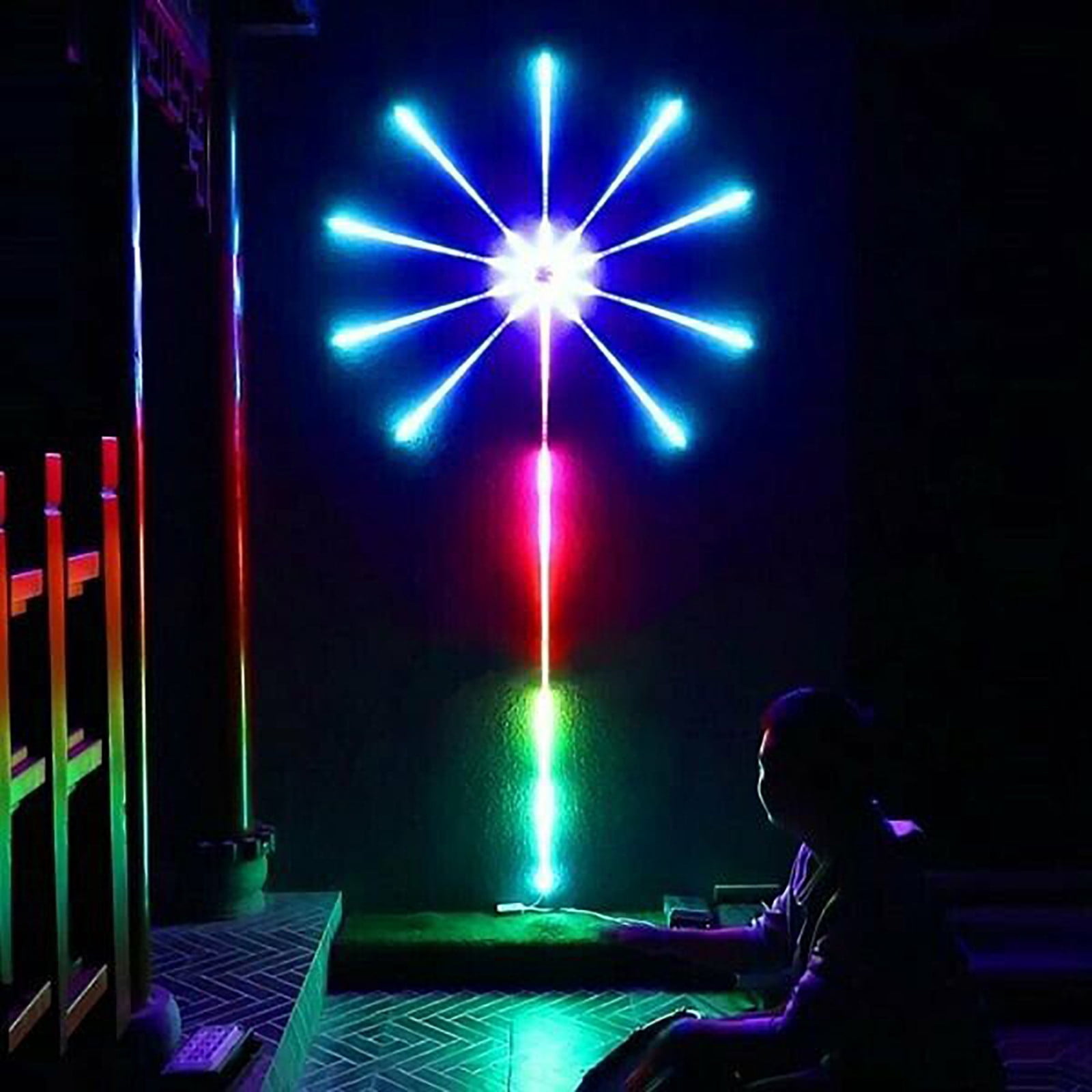 6.5ft/2m Outdoor LED Fireworks Light Holiday Home Decor Red+Blue+Green+ Yellow