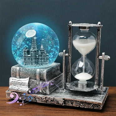 Holloyiver Snow Globe with Hourglass Timer Decorations for Living Room, LED Music Crystal Snow Globes Collectibles Bedroom Book Shelf TV Cabinet Desktop Decor, Table Centerpiece Ornament