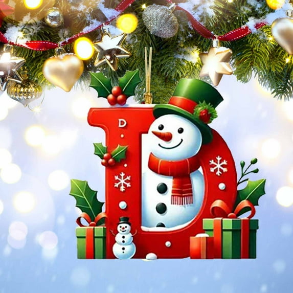 Holloyiver Snowman Initial Christmas Ornaments, 26 Alphabet Letters Ornaments for Christmas Tree, Small Acrylic Christmas Ornaments DIY Craft Hanging Pendants Decorations