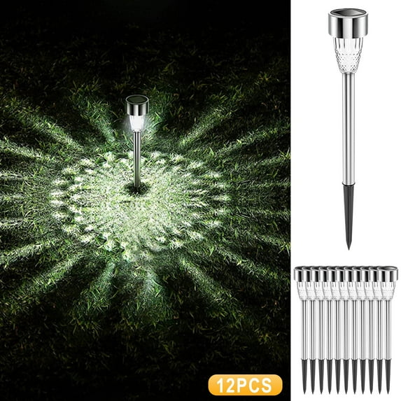 Holloyiver Solar Lights Outdoor, 12Pack Stainless Steel Outdoor Solar Lights - Waterproof, LED Landscape Lighting Solar Powered Outdoor Lights Solar Garden Lights for Pathway Patio Yard