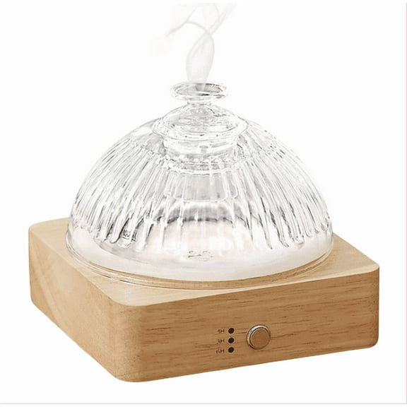 Holloyiver Solid Wood Dome Essential Oil Diffuser with Glass Reservoir & Wood Base-Plastic Free, 200ml Ultrasonic Glass Diffuser with Timer 7 Color Light Auto-Off for Home Bedroom Yoga