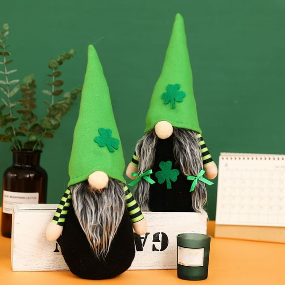 Holloyiver St.Patrick’s Day Gnome Plush Doll, Green and Black Irish Leprechaun Decorations Scandinavian Swedish Tomte Nisse Shamrock Gnome for Gift Dwarf Ornament Home Decorations