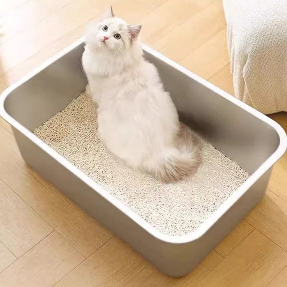 Holloyiver Stainless Steel Cat Litter Box, Rust Proof Metal Cat Box with High Sides, Large Litter Pan, Pet Toilet for Cat Rabbit, Easy to Clean, Non Stick and Non Odor, 12.6"L x 8.7"W x 3.9"H