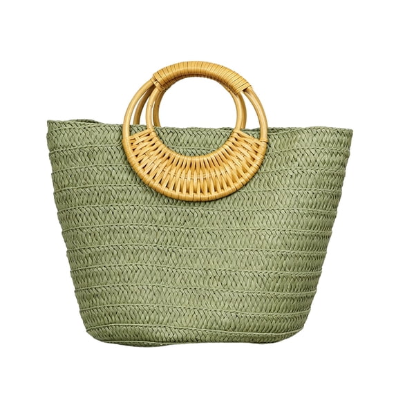 Holloyiver Straw Bags for Women, Hand-woven Straw Large Bag with Round Handle Ring Tote Retro Summer Beach Rattan Bag