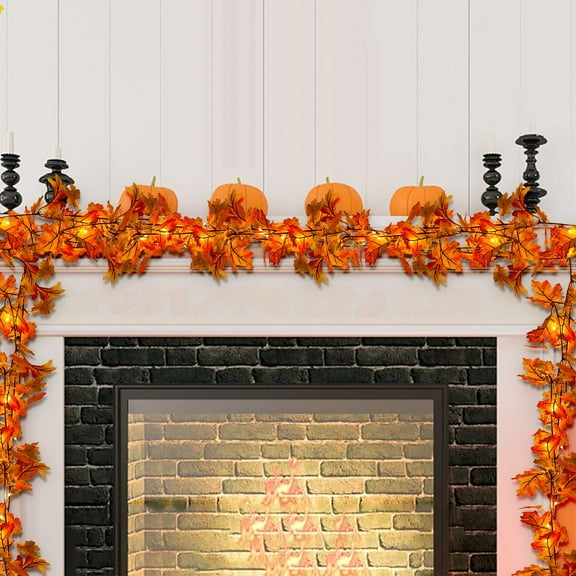 Holloyiver Thanksgiving Decorations,Maple Leaf String Lights Plug in 120V,Fall Leaves Garland With Lights, 35 Bulbs Lighted for Halloween Outdoor Thanksgiving Decor 