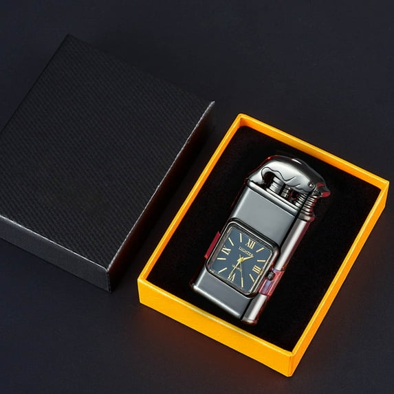 Holloyiver Torch Lighter, Vintage Bezel Jet Flame Torch, 2024 New Cool Unique Windproof Vintage Lighter, Refillable Butane, Dual Flame Design, for Outdoor, Camping, Men's Gifts With Box