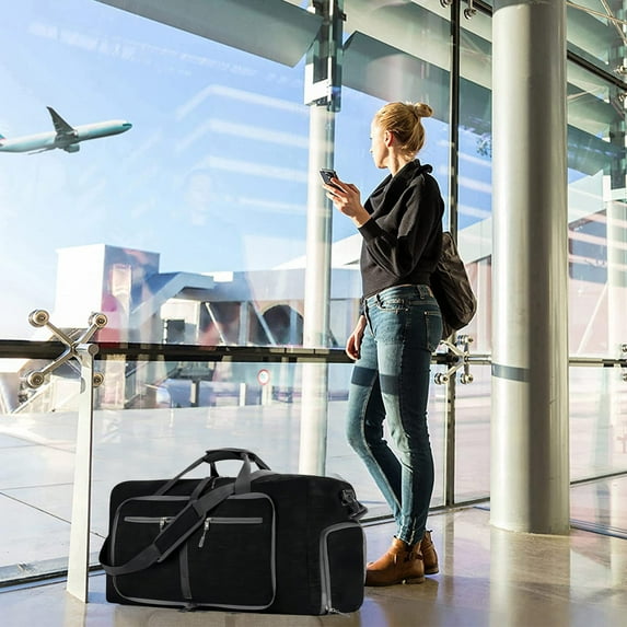 Holloyiver Travel Duffle Bag for Men, 55L Foldable Travel Duffel Bag with Shoes Compartment Overnight Bag for Men Women Waterproof & Tear Resistant