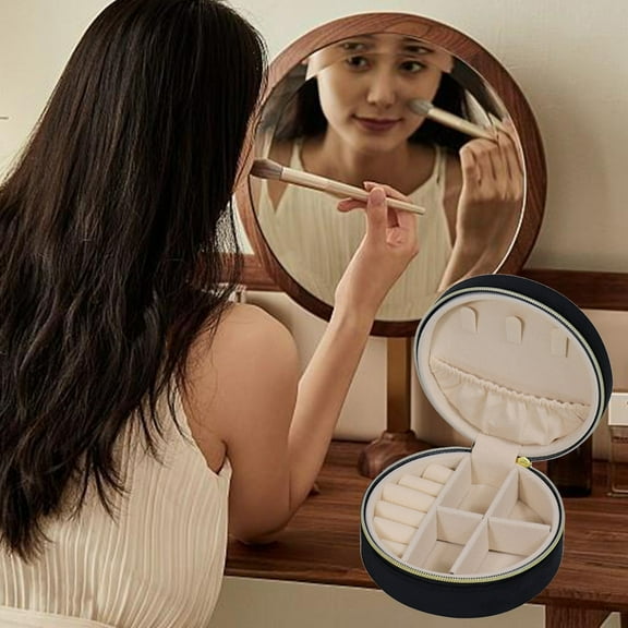 Holloyiver Travel Jewelry Box, Velvet Mini Jewelry Organizer, Small Jewelry Case for Girls Women, Jewelry Storage Box for Rings Earrings Necklace (Circular, 4.1x4.1x1.7Inch)