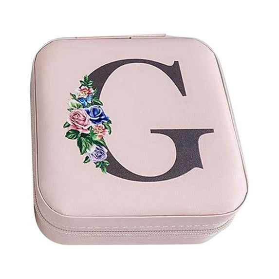 Holloyiver Travel Jewelry Case Jewelry Box, Travel Essentials Accessories for Women, Ring Necklace Earring Jewelry Holder Organizer Box with Mirror, Birthday Gifts for Mom Grandma Initial G