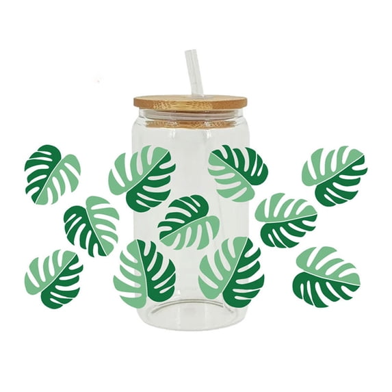 Holloyiver UV DTF Cup Wrap Transfer Sticker for Glass Coffee Cups, Mixed Style Transfer Sticker, DIY Waterproof Clear Film Rub on Transfers Stickers Decals