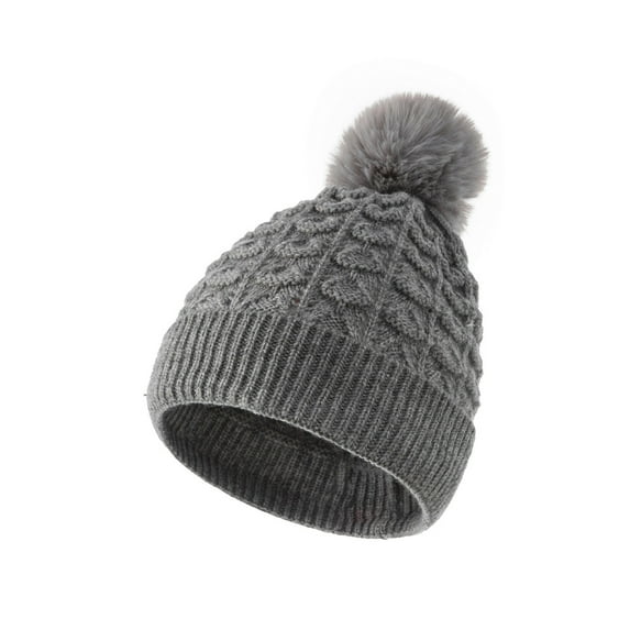 Holloyiver Unisex Add Velvet Warm Windproof Baggy Stretch Crochet Knitted Winter Soft Beanie Caps Wrap Hairball Hat