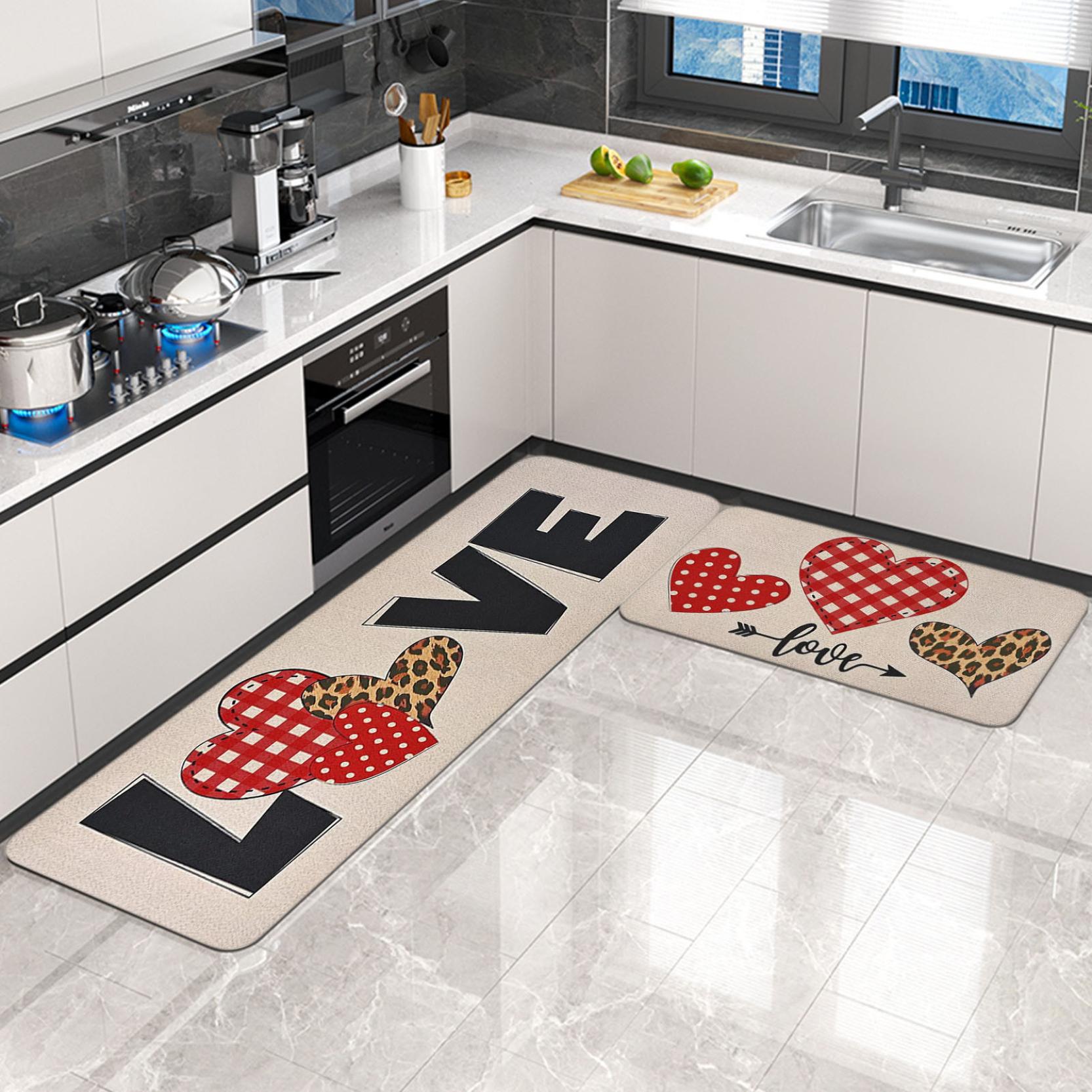 Holloyiver Valentines Day Kitchen Rugs and Mats Set of 2, Buffalo Red
