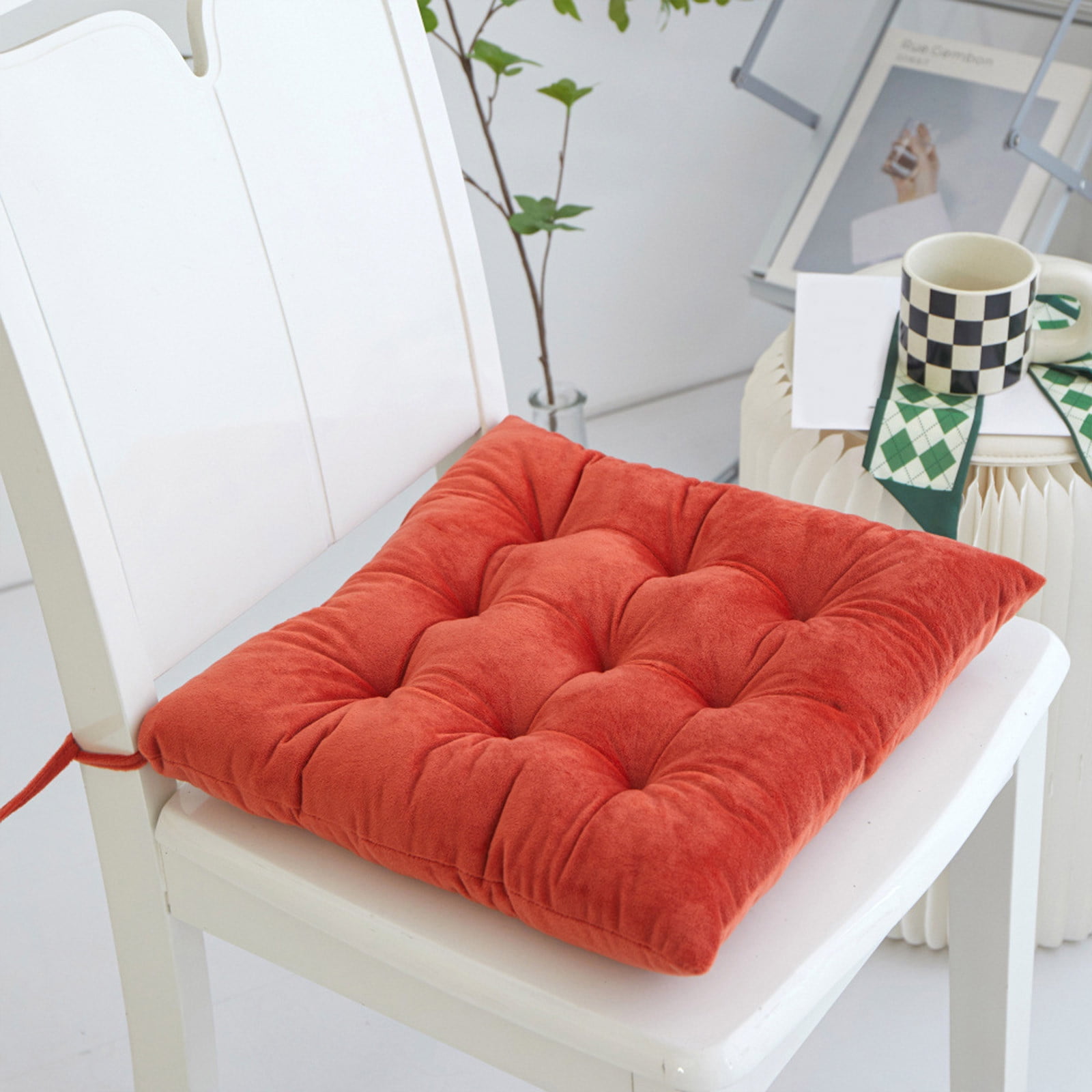 Holloyiver Velvet Chair Pads 16 x 16In Square Chair Cushion Outdoor Floor Meditation Pillow for Seating Patio Office Seat Pad Dining Room Garden Kitchen Chair Cushions with Tie Yellow Walmart Business...