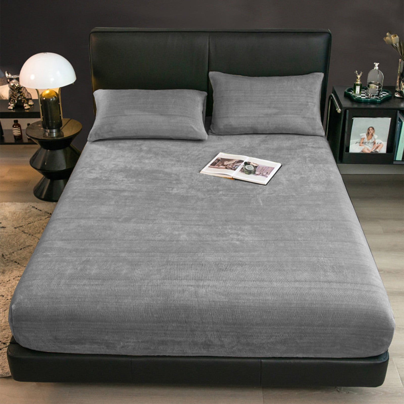 Holloyiver Velvet Plush Sheets Set Full Size, Micro Fleece Extra Soft Cozy Sheet and Pillowcase