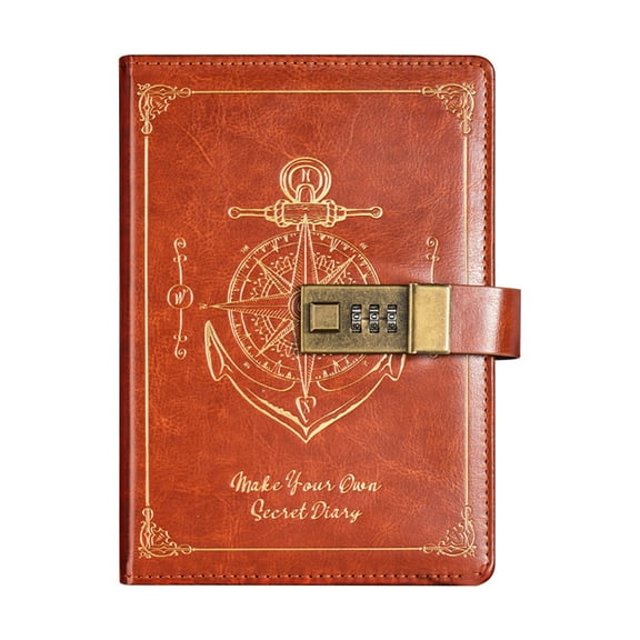 Holloyiver Vintage Leather Journal Notebook with Combination Lock, B6 Embossed Flower Secret Diary Ruled Lined Paper for Writing, Secret Diary with Inner Pocket, 5.5 x 7.5 inch (Brown)