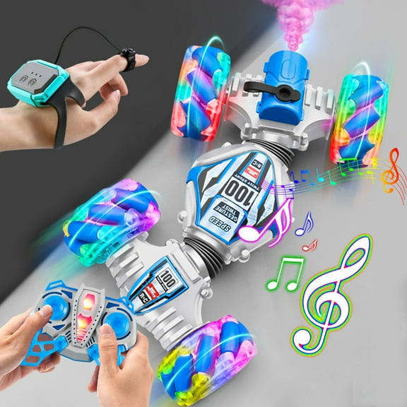 Holloyiver WD Remote Control Gesture Sensor Car, Hand Controlled RC Stunt Car, Double-Sided Vehicle 360° Rotation with Light and Music Spray, Watch Toy Cars for Boys & Girls Birthday