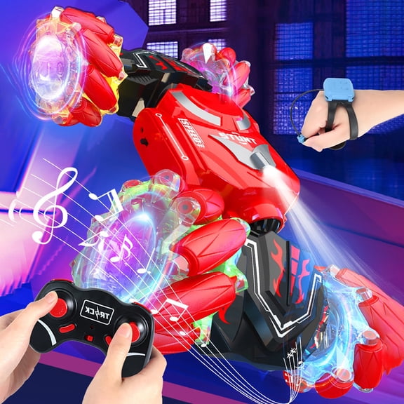 Holloyiver WD Remote Control Gesture Sensor Car, Hand Controlled RC Stunt Car, Double-Sided Vehicle 360° Rotation with Light and Music Spray, Watch Toy Cars for Boys & Girls Birthday