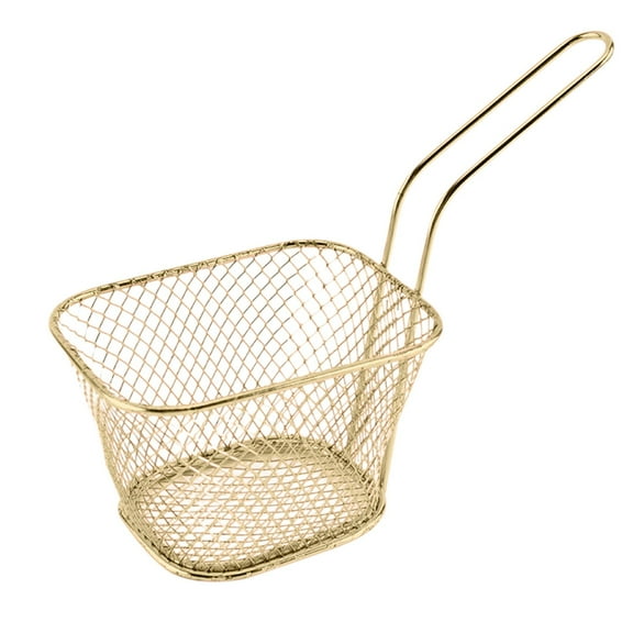 Holloyiver Wire Fry Basket, Stainless Steel French Fry Chips Baskets Net, Rectangle Wire Mesh Frying Serving Food Presentation Tableware for Chips, Onion Rings & Chicken Wings (Gold)