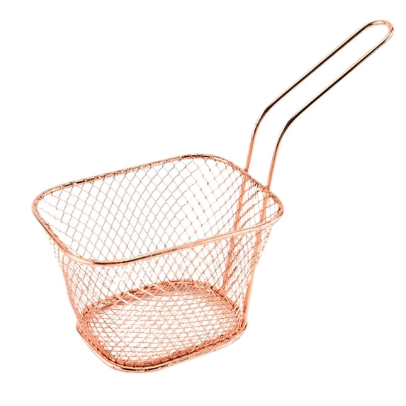 Holloyiver Wire Fry Basket, Stainless Steel French Fry Chips Baskets Net, Rectangle Wire Mesh Frying Serving Food Presentation Tableware for Chips, Onion Rings & Chicken Wings (Rose Silver)