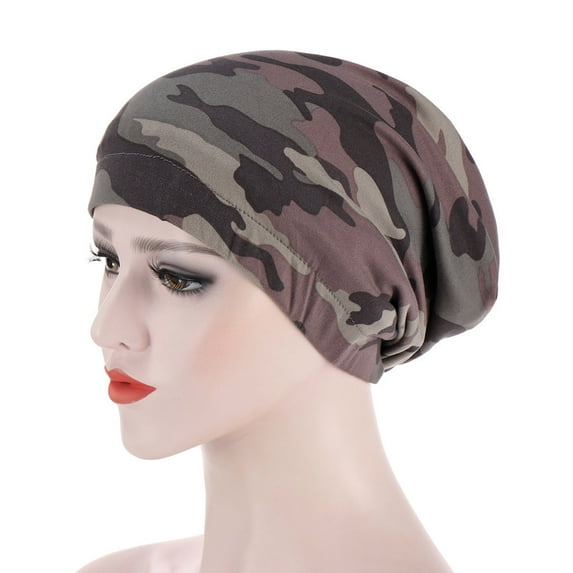 Holloyiver Women Print India Hat Muslim Ruffle Chemo Hat Beanie Wrap Cap