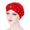 thumbnail image 1 of Holloyiver Women Solid Beading India Hat Muslim Ruffle Cancer Chemo Hat Beanie Wrap Cap, 1 of 2