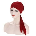 thumbnail image 1 of Holloyiver Women Solid India Hat Muslim Ruffle Cancer Chemo Hat Beanie Wrap Cap, 1 of 2