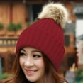 thumbnail image 1 of Holloyiver Women Winter Warm Knitted Cute Rabbit F-ur Ball Yarn Hat, 1 of 5
