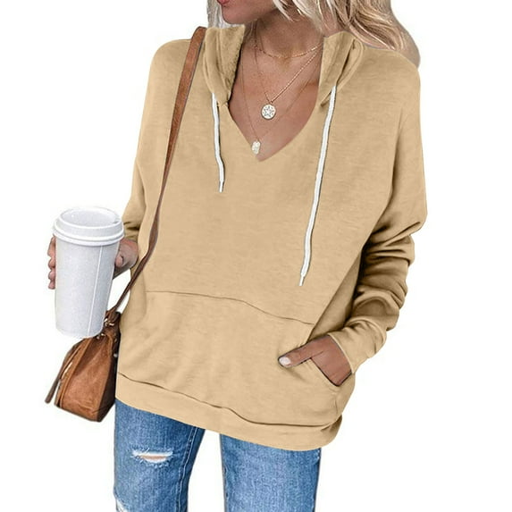 Holloyiver Women's Hoodies Casual Color Hooded Pocket Long Sleeved Sweater Jacket