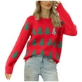 thumbnail image 1 of Holloyiver Women's Knitted Crop Tops Round-Neck Christmas Print Recreational Pullover Knitting Sweater Long Sleeve Tops Pullover Jumper Sweaters, 1 of 5