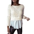 thumbnail image 1 of Holloyiver Women's Knitted Crop Tops Round Neck Stitching Ruffle Sweater Long Sleeve Blouse Tops Pullover Jumper Sweaters, 1 of 7