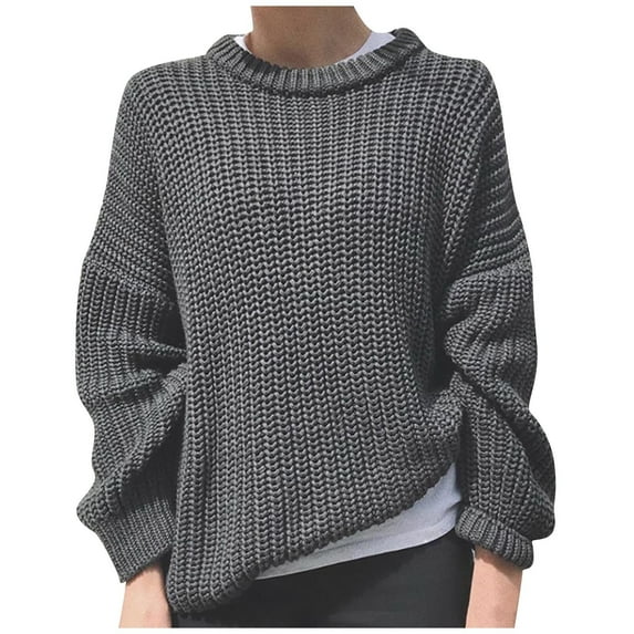 Holloyiver Women's Knitted Crop Tops Women Fashion Loose Pullover Solid Color Long Sleeves Sweater Tops Pullover Jumper Sweaters
