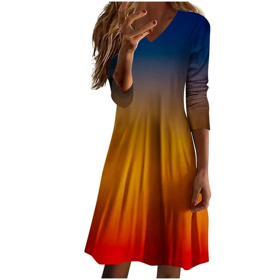 Holloyiver Women's V-Neck Long Sleeve Printed Dresses S-2XL