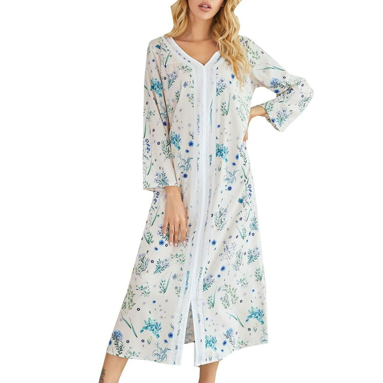 Women's V-Neck Printed Long Sleeve Loose Dresses Women's V-Neck Printed Long Sleeve Loose Dresses