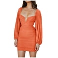 thumbnail image 1 of Holloyiver Women's V-Neck Solid Color Sexy Long SleeveHip Dresses S-XL, 1 of 7