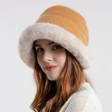 Holloyiver Women's Winter Plush Fisherman's Hat Ear Protection Versatile Pullover Hat Fashion Warmth Thickened Plush Basin Hat