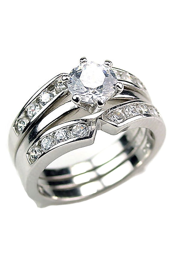 Holly: 2.2ct Ice on Fire CZ Wedding Set with Ring Guard Sterling Silver sz 6.5