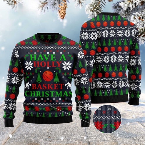 Holly Basket Basketball Christmas 3D Christmas Sweater, Funny Xmas Sweater, Sweater Xmas