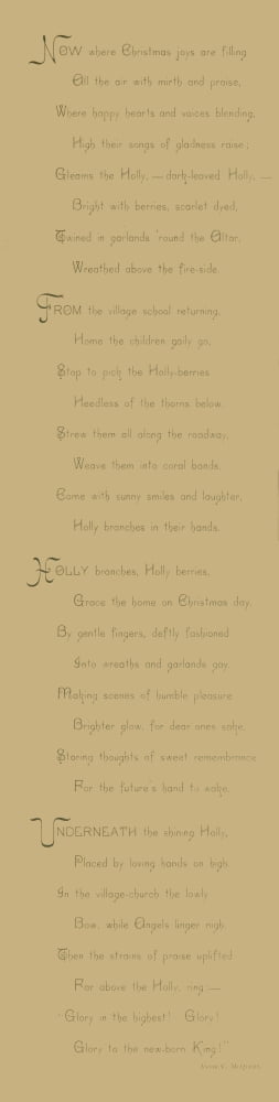 Holly Berries 1887 Holly Berries Poem Canvas Art - Annie C McQueen (18 x 24)