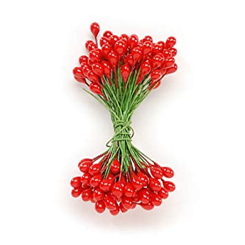 Holly Berries On Wire Stems - Red - 1/2 Inch - 144 Pieces
